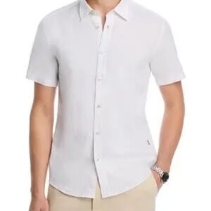 Hugo Boss White Stretch Linen slim fit shirt -- XL